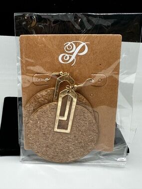 PLUNDER Goldtone Cork Disc Dangling Casual Lightweight Earrings